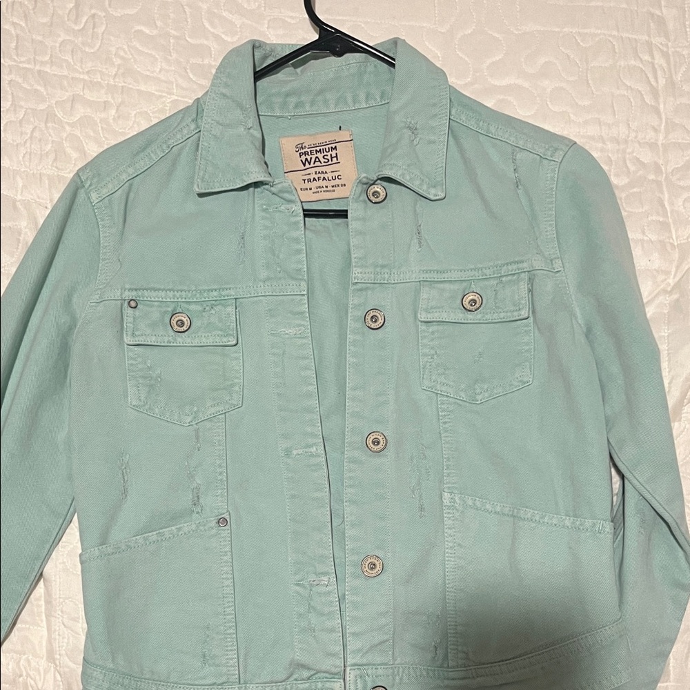 Zara Light Green Denim Jacket